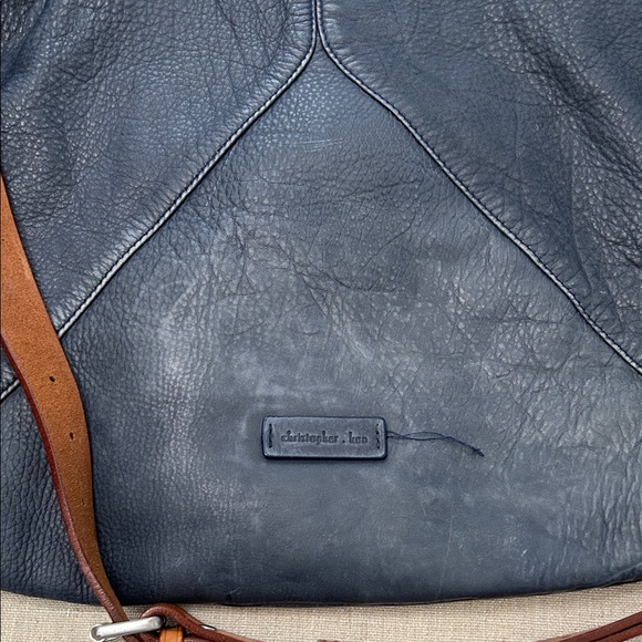 Christopher Kon Crossbody Bag Blue Leather Large Travel Tan Buckles - Picture 11 of 16